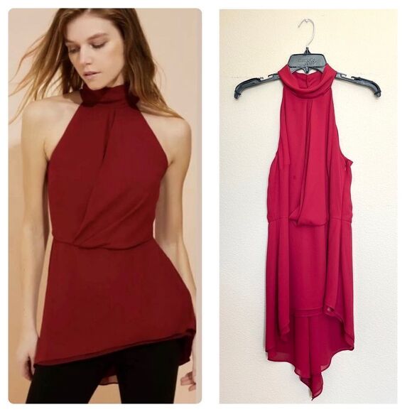 Halston Draped Turtleneck Sleeveless Asymmetrical Top - Picture 1 of 11